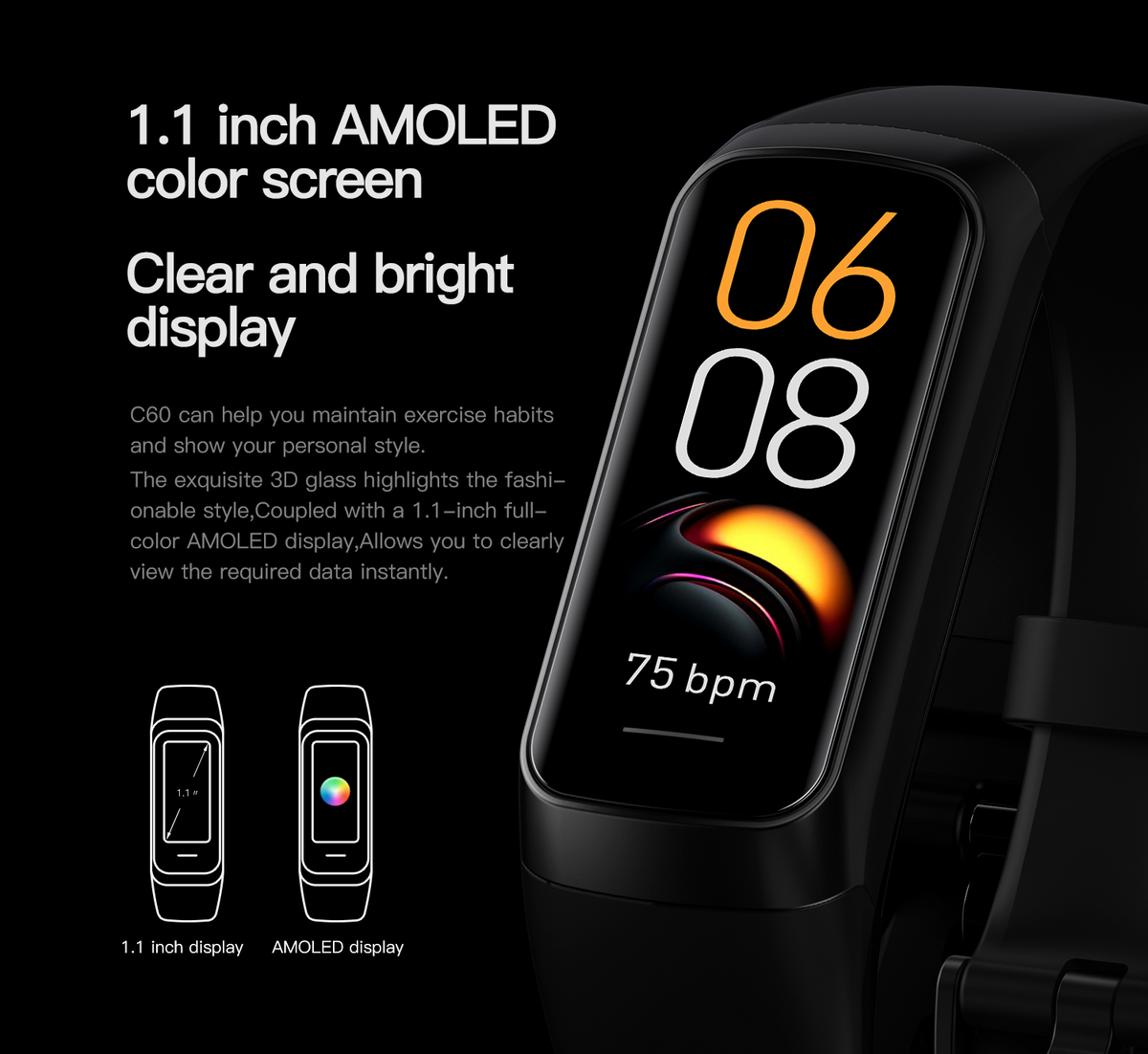 Fit Pro + Smart Health Fitness Activity Tracker | AMOLED 1.1